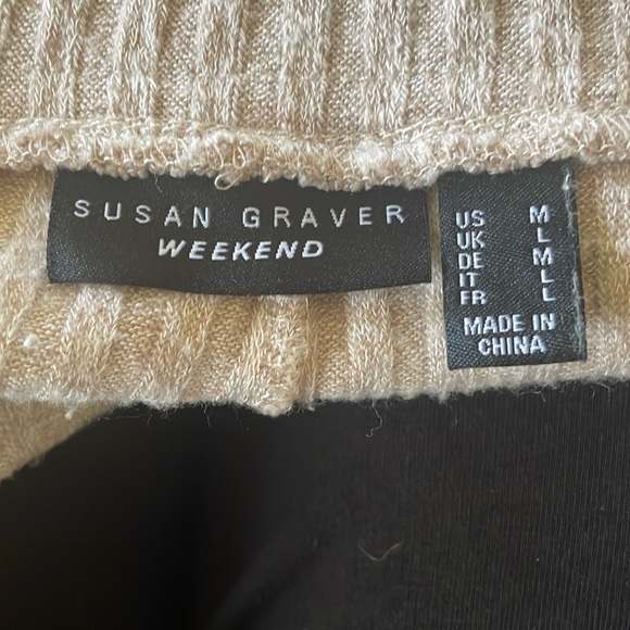 Susan Graver Cream Wide Leg Knit Lounge Pants - Picture 3 of 6